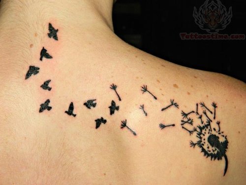 dandelion-puff-birds-tattoo-on-upperback