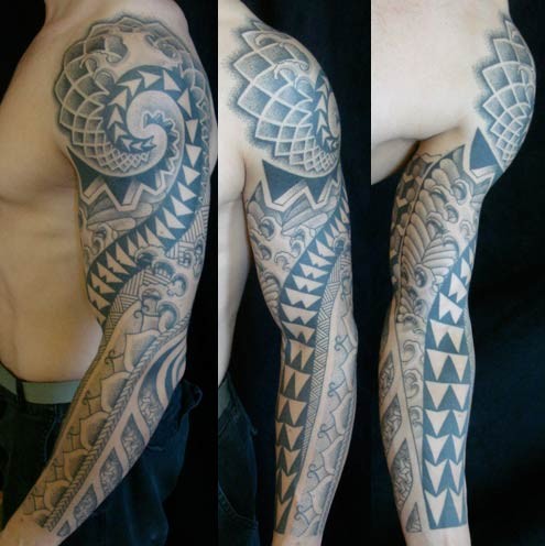 spiral-dotwork-sleeve-tattoo-for-men