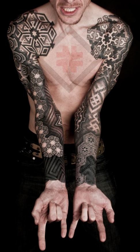 grey-ink-black-geometric-tattoos-on-both-sleeves